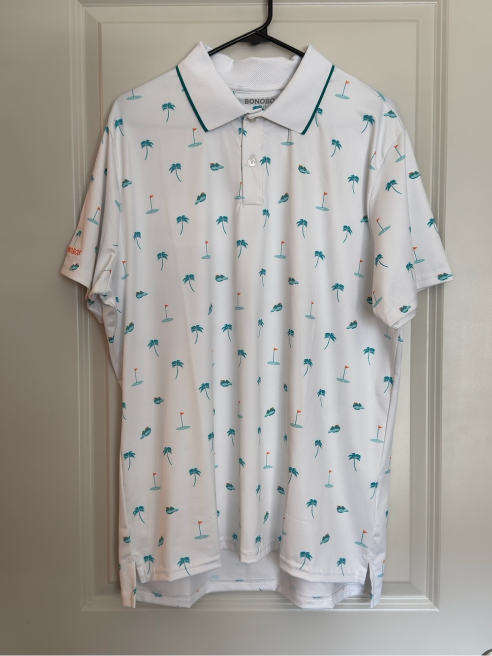 Bonobos White Polo with Teal Palm & Orange Flag Print